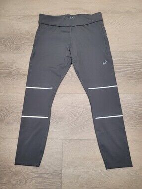 Asics Grey & Silver Leggings Pant Size: M